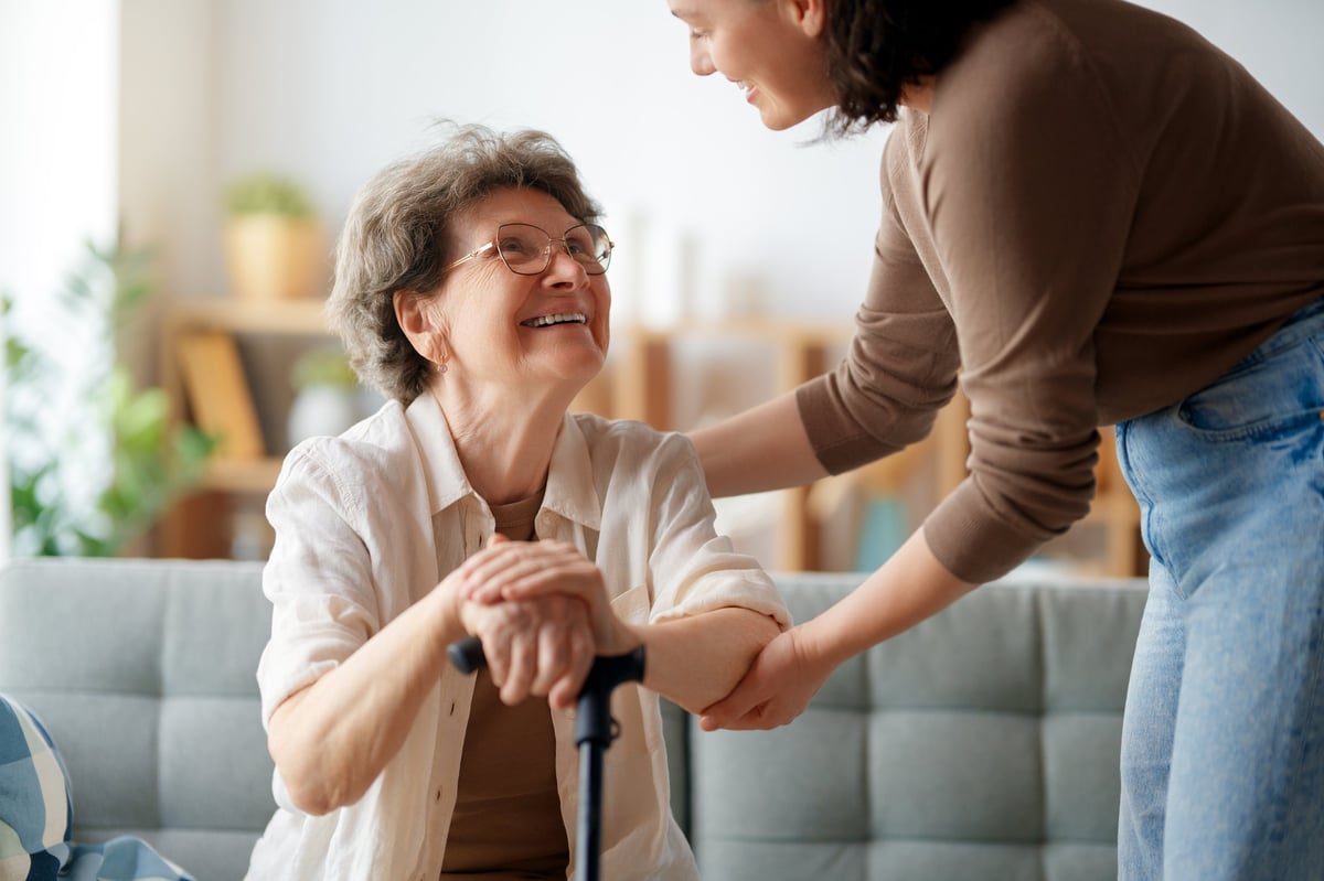 Happy patient and caregiver spending time together